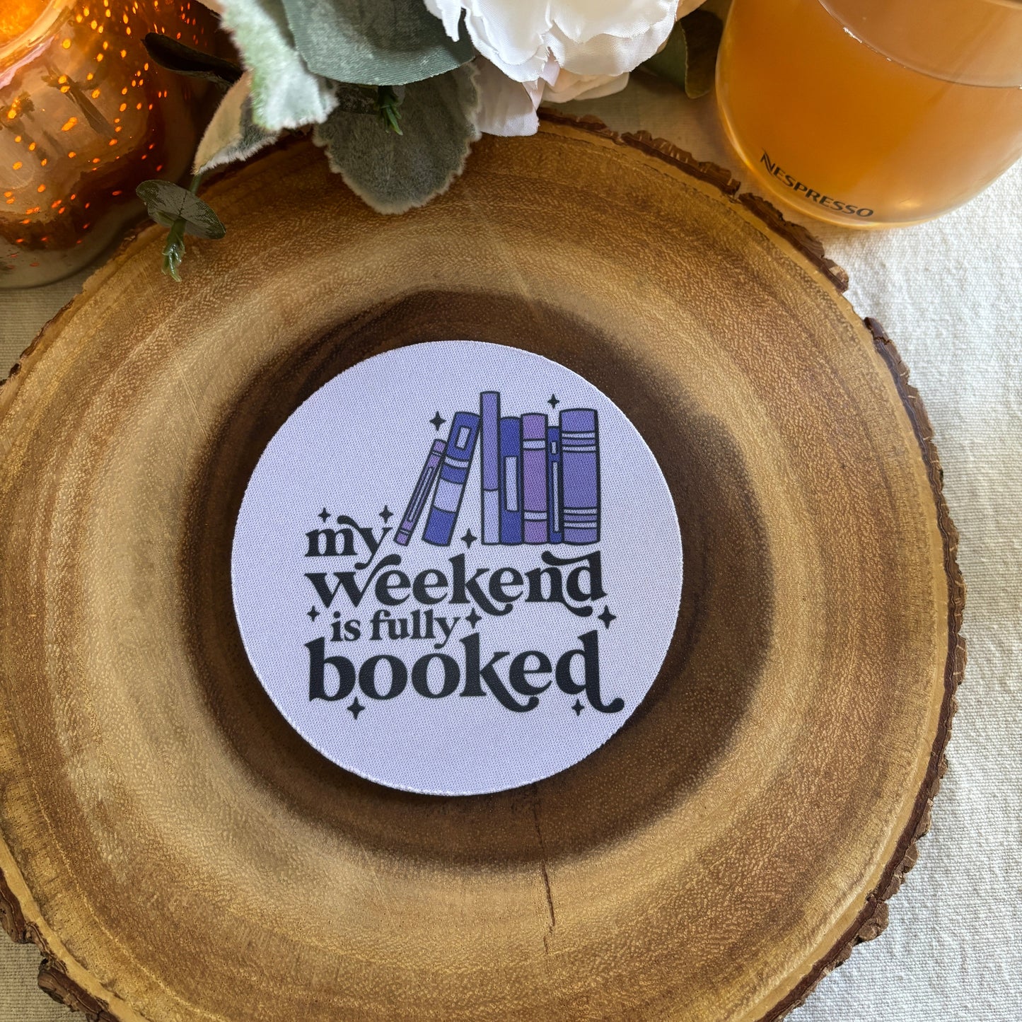 Readers Cup Coaster | Weekend is Booked | Purple