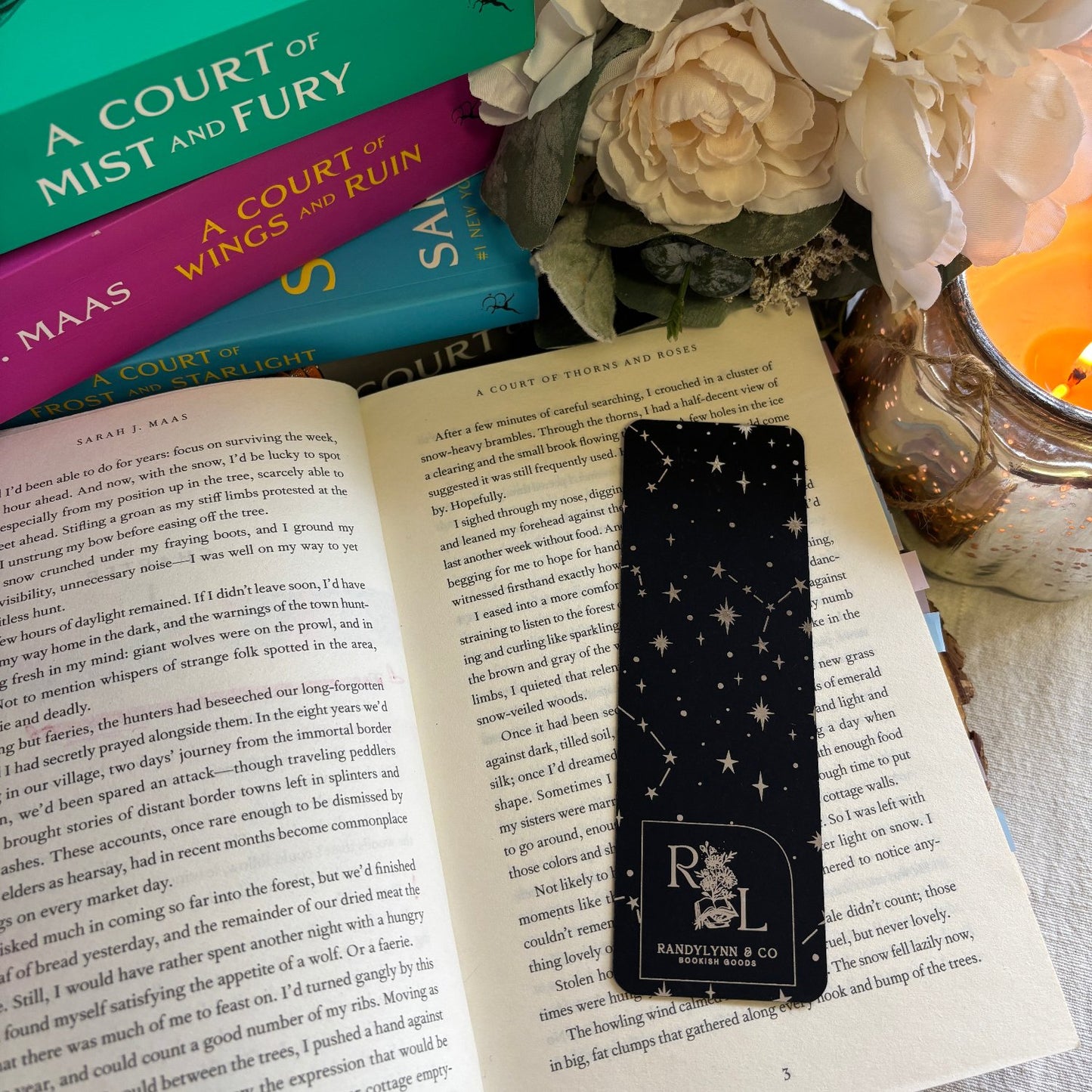 backside of bookmark is laid out in an open book