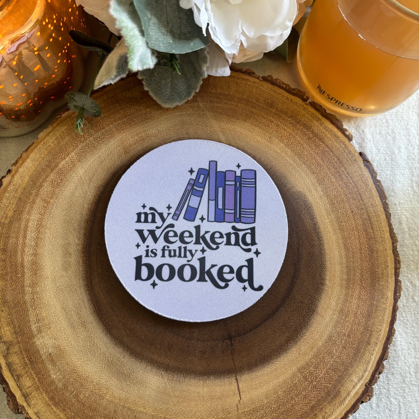 Readers Cup Coaster | Weekend is Booked | Purple