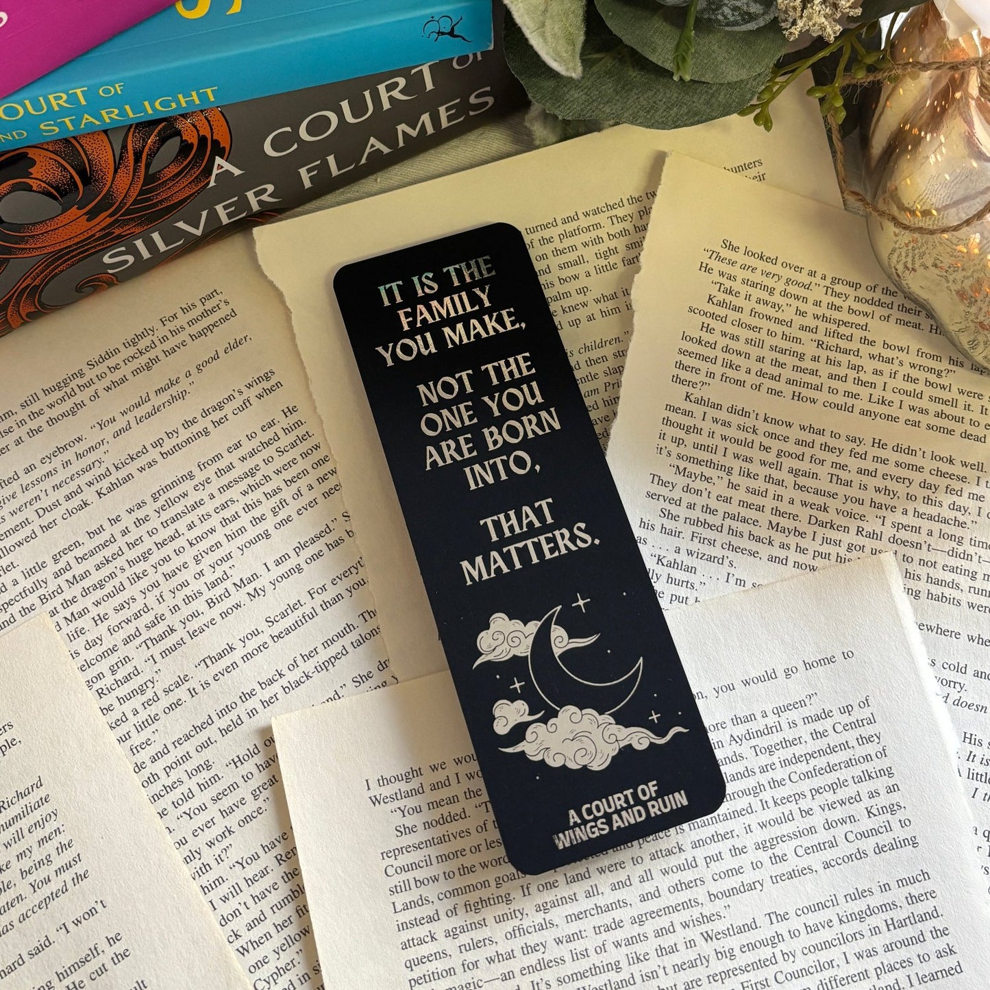 bookmark is laid out on loose book pages