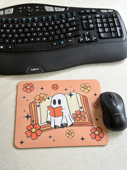 Cute Ghost & Book Mousepad | Perfect for Book Lovers | Cozy Desk Vibes