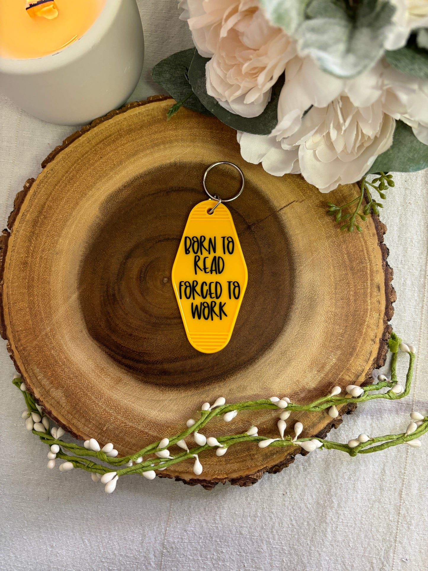 Bookish Motel Keychain | Born to Read, Forced to Work | Gift for Readers