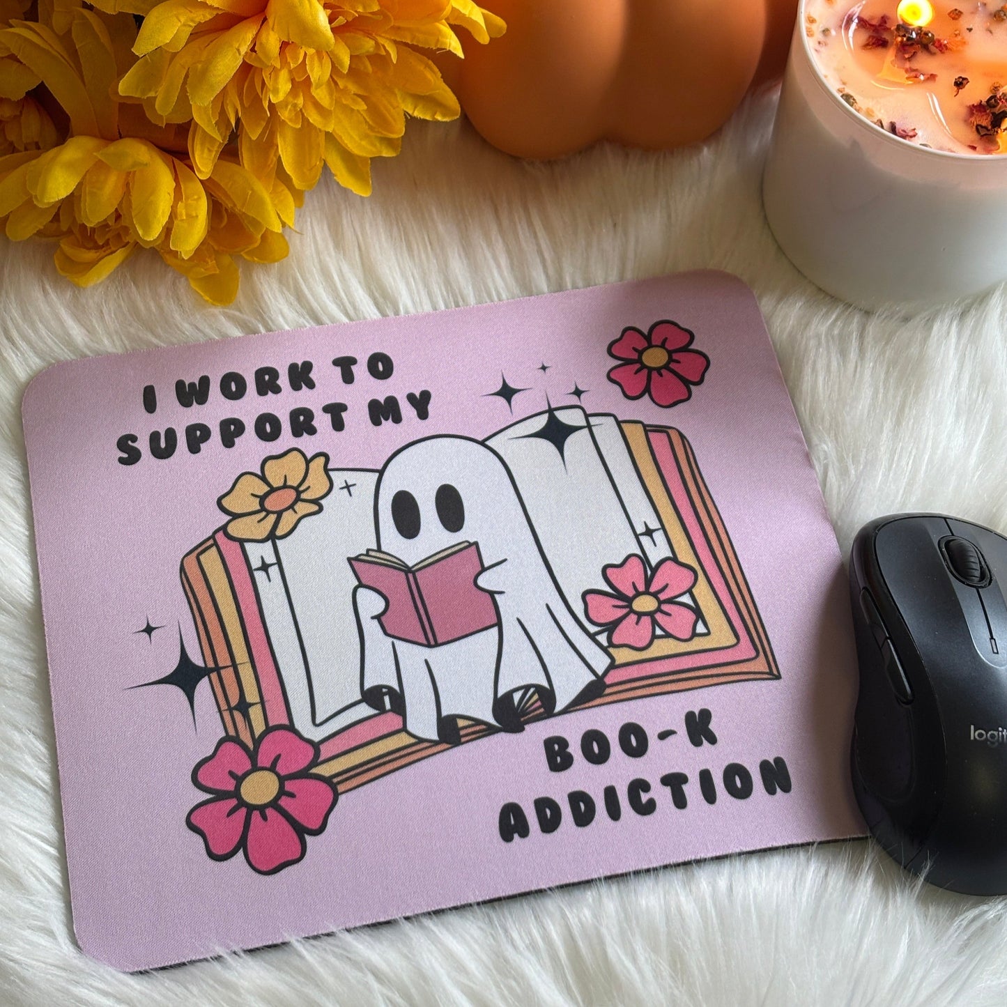 Cute Ghost & Book Mousepad | Perfect for Book Lovers | Cozy Desk Vibes