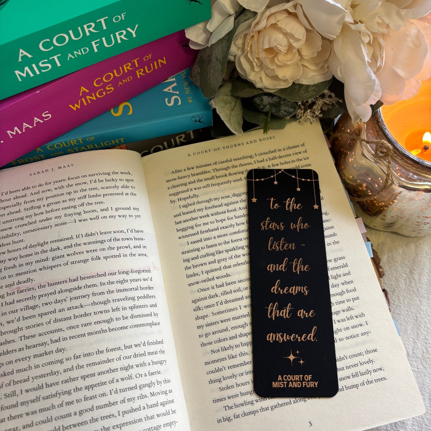 rose gold foil bookmark displayed in open book