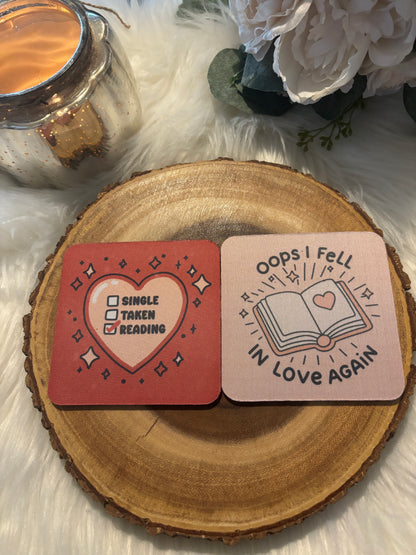 Valentine's Day Bookish Bundle | Cup Coasters | Bookmarks | Stickers