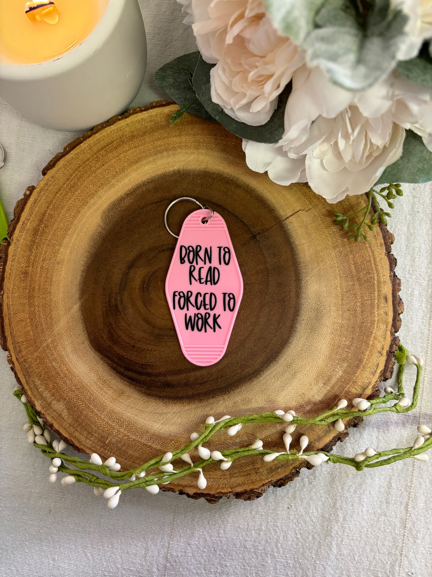 Bookish Motel Keychain | Born to Read, Forced to Work | Gift for Readers